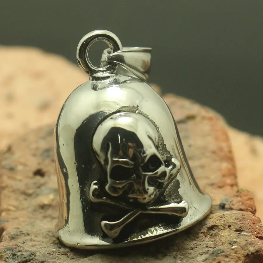 

316L Stainlesss Steel Polishing Silver Toxic Sign Skull Death Terror Cool Bell Pendant
