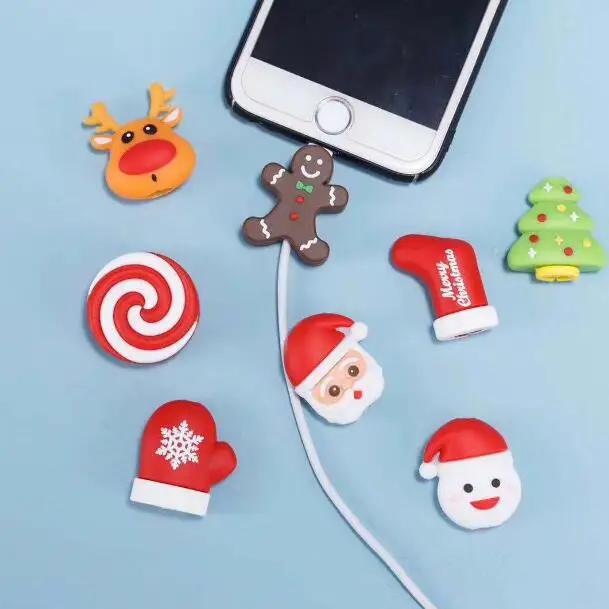 

2019 Christmas Gift Cable Accessory Santa Claus Cartoon USB Charger Data Cable Cord Protector For iphone 8 7 6 cable protection