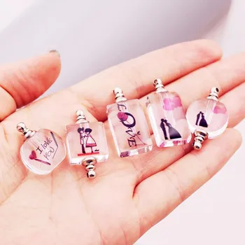 

10pieces/lot Hear wedding LOVE Glass Crystal Vials perfume bottle pendant rice art DIY gift charms pendant bracelet pendant