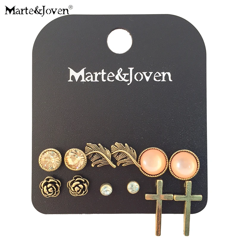 Marte& Joven стиль 6 пар винтажные перья цветы смешанный гвоздик в форме Креста серьги наборы для женщин