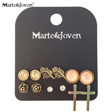 Marte& Joven стиль 6 пар винтажные перья цветы смешанный гвоздик в форме Креста серьги наборы для женщин