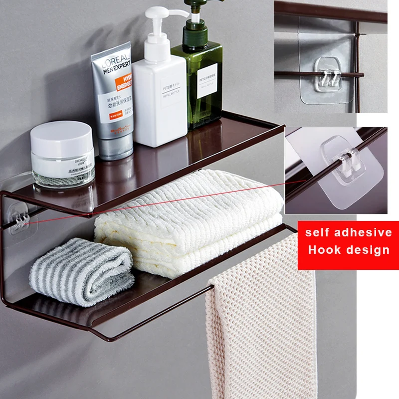 Online 2 schicht Eisen Bad Regale make up organizer Dusche Ecke Regal Wand Montieren Shampoo Lagerung Regal Rack Bad handtuch Halter