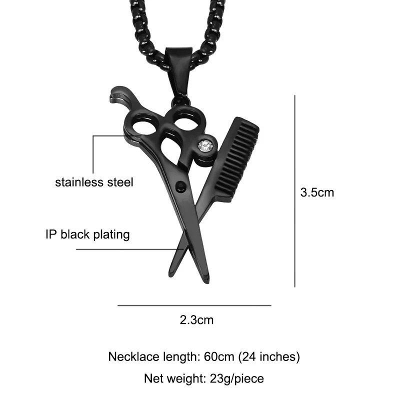 Хип Мода стрижка ножницы подвески ожерелье s золотой цвет нержавеющая сталь цепочка на шею для мужчин Парикмахерская ювелирные изделия - Окраска металла: Black