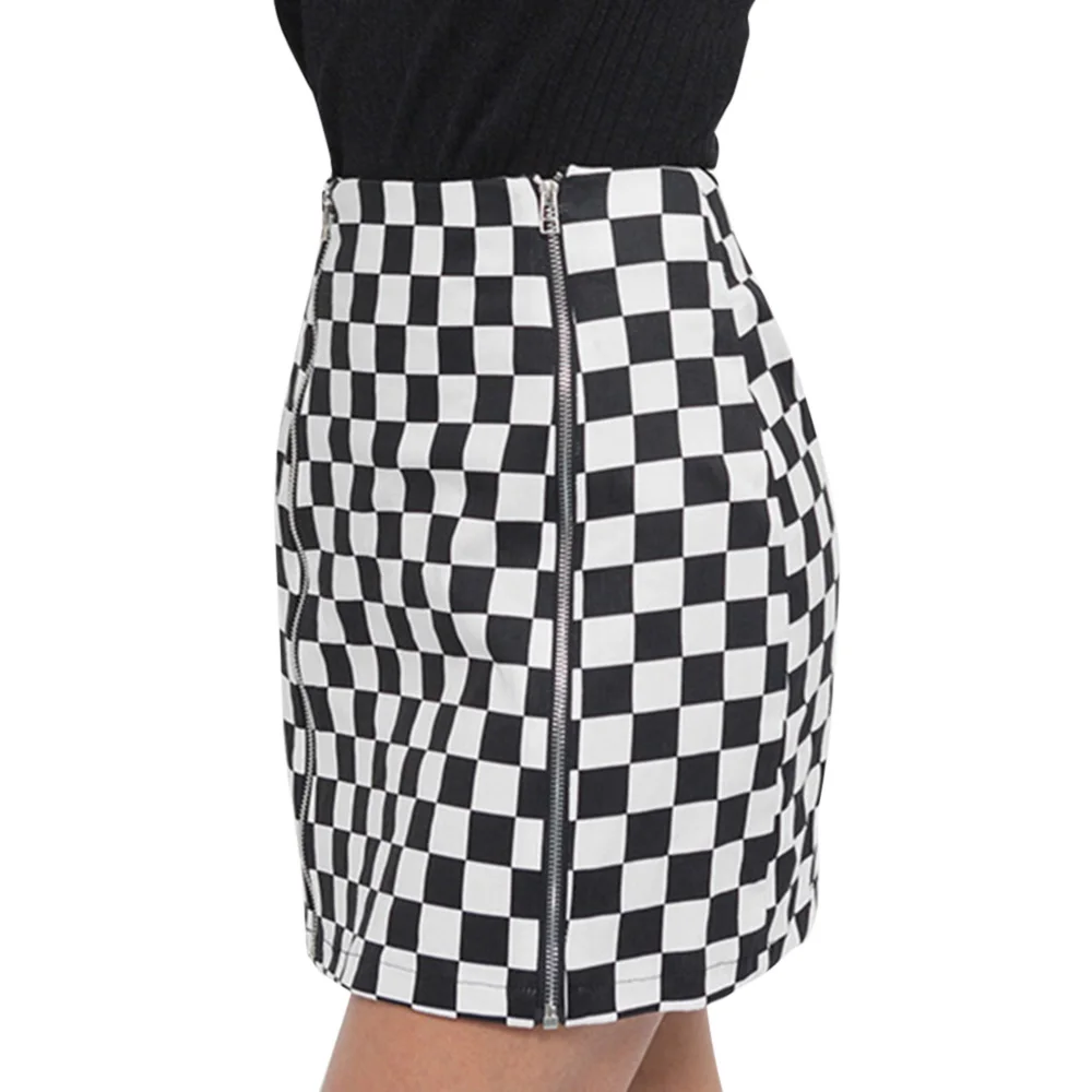 VESTLINDA Zippers Checkered Mini Pencil Skirts Womens High Waist Plaid 2018 NEW Fashion Streetwear Zip Up Fitted Winter Skirt 3