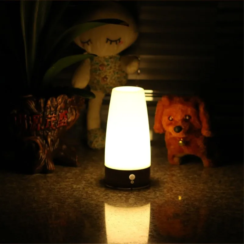 

Portable Table Lamp Wireless PIR Motion Sensor Retro LED Night Light 3xAAA Battery Powered Bedroom Bathroom Lights For Office W