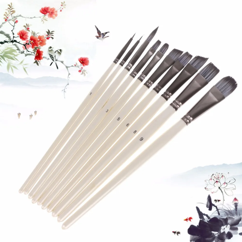 Kopen 10 stks Nylon Haar Ronde Borstel Haak Lijn Pen Kunstenaar Verf Tekenen Schilderen Craft Set Penselen Art Supplies C26