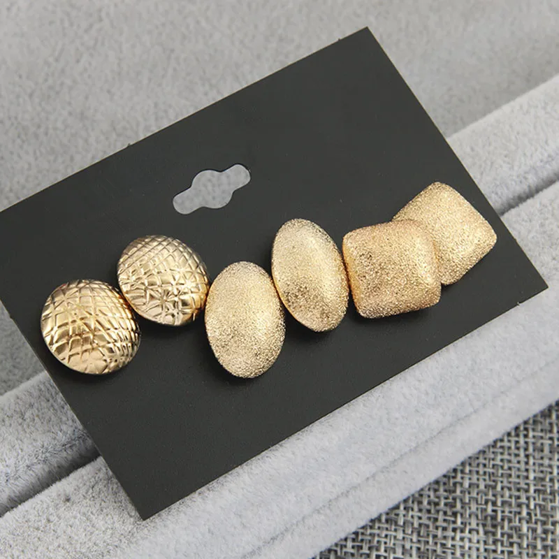 

3 pair/set Fashion Stud Earrings Set 2019 Vintage Grind arenaceous Geometric Earrings For Women Gift Jewelry Gift Gold Color
