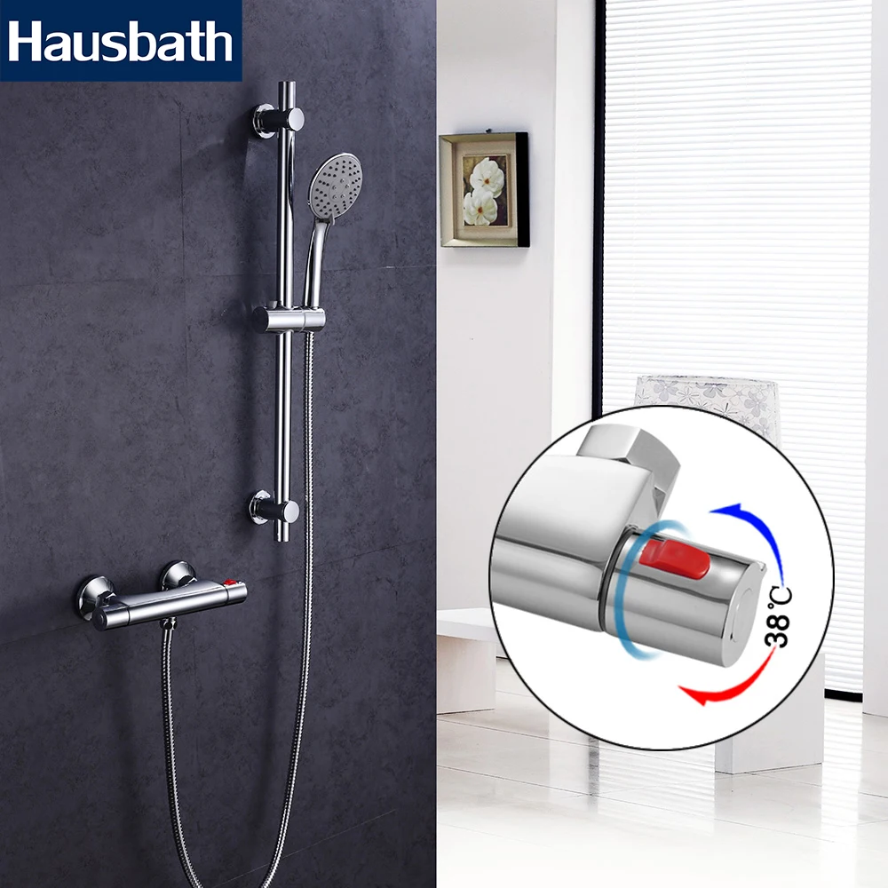 

Thermostatic Shower Faucets Set System Wall Mounted Mixer Tap Rainfall Bathroom 3 Function Shower Head Water Saving