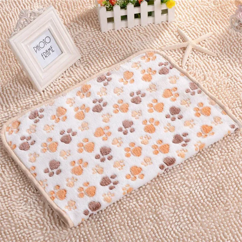 Cute Floral Soft Dog Blanket Warm Paw Print Dog Cat Puppy Fleece Pet Dog Sleep Beds Mat 14