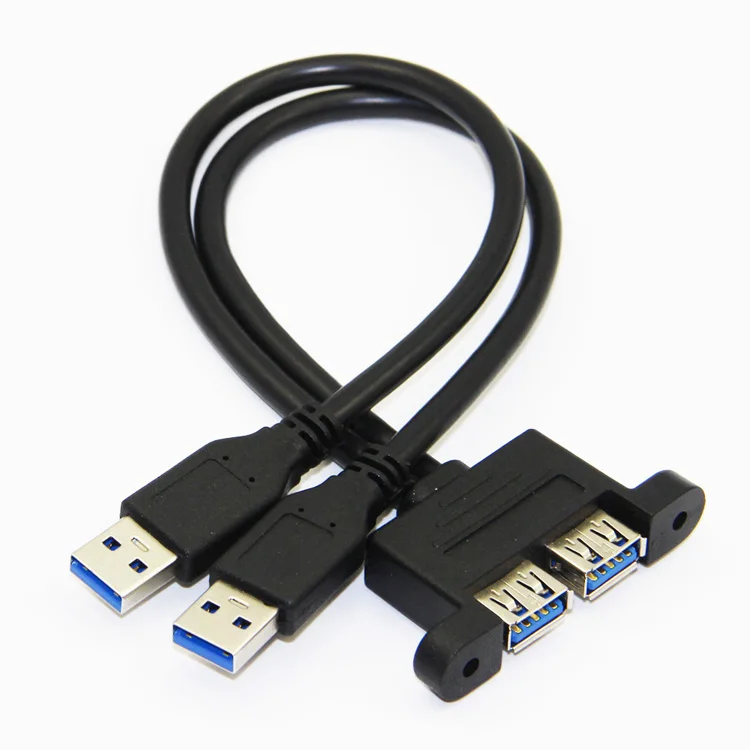 Bochara двойной USB 3,0 папа-двойной USB 3,0 Женский USB 3,0 кабель-удлинитель с винтовым креплением на панель экранированный 30 см 50 см 1 м 1,5 м