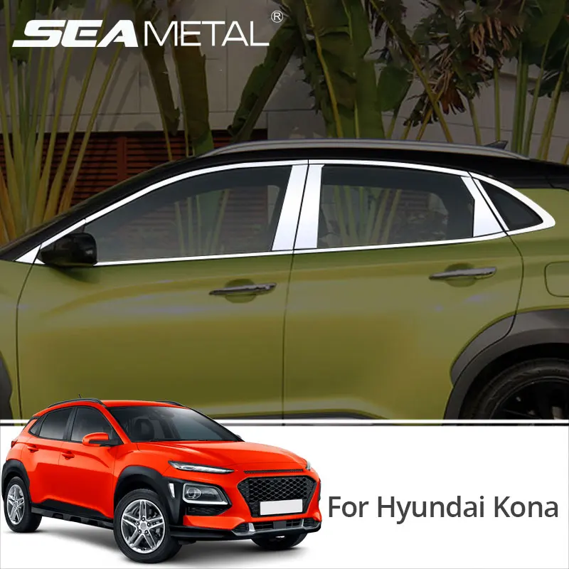 

For Hyundai Kona Kauai Encino 2018 Car Window Frame Trim Chrome Stainless Steel Decoration Door Window Strips Auto Accessories