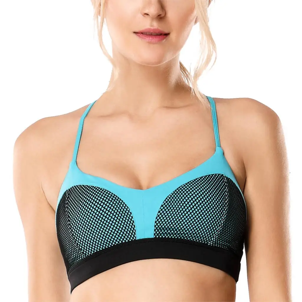 

Women's Power Mesh Strappy Back Criss-cross Yoga Sports Bra Top
