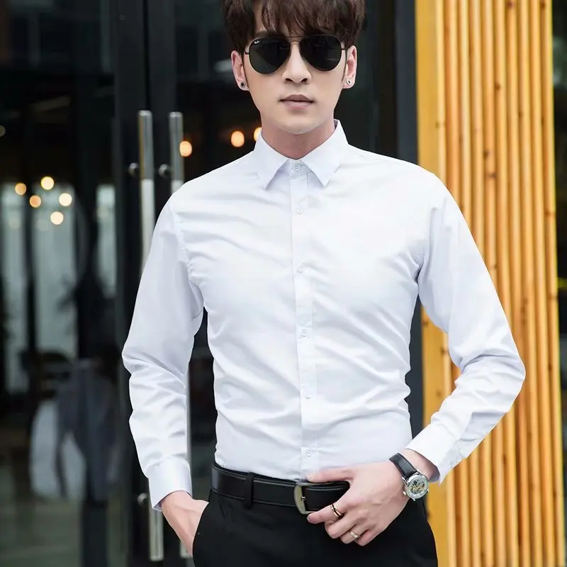 MFERLIER зима slim fit рубашки для мальчиков мужчин с длинным рукавом офисные дешевые