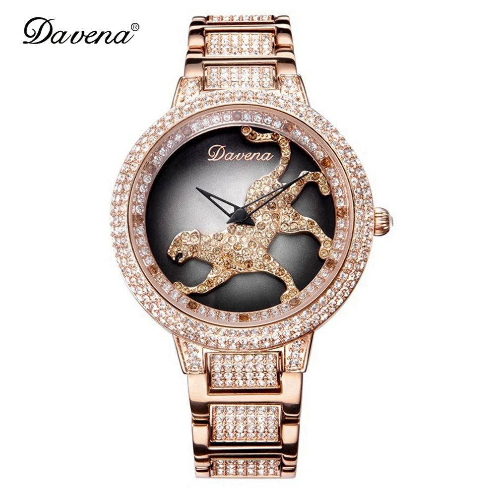 Women's Luxury Bling Rhinestone Full Steel Leopard Watches Women Fashion Trendy Quartz Watch Waterproof Rose Gold Silver Clock