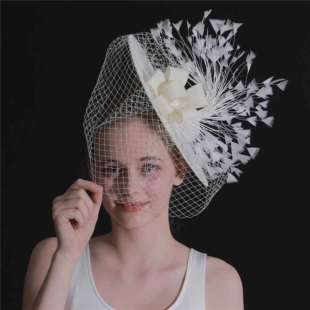 Sinamay Свадебная шляпа-чародей, свадебные коктейльные шляпы с пером для посещения скачек, церкви, свадебной вечеринки, Кентукки, элегантные женские XMF105