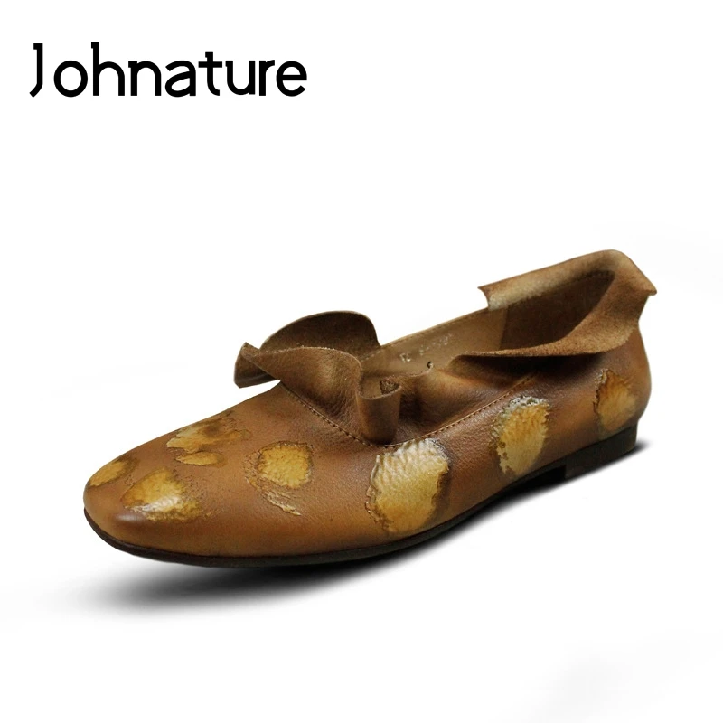 

Johnature 2019 New Spring/autumn Handmade Genuine Leather Round Toe Casual Retro Shallow Soft Sole Low Heel Women Shoes Pumps