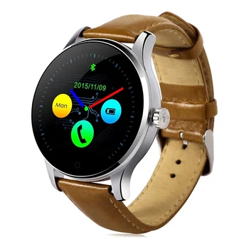 

K88H Bluetooth Smart Watch with Heart Rate Monitor Leather Band Wristwatch for iOS and Android Brown+Leather Band