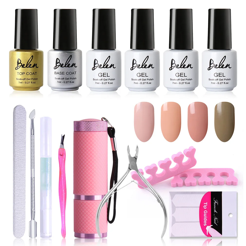 

Belen 7ml Gel Polish Nude Color Series Set 9W UV Lamp Kits Varnish UV LED Nail Gel Polish Starter Tools Top Base Coat Sets