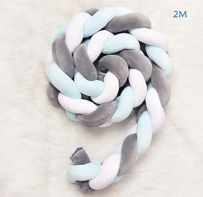 blue white gray Детская кроватка бампер мягкая тесьма детский Декор постельные принадлежности длинные узелки мягкие одеяла полосы - Цвет: blue white gray