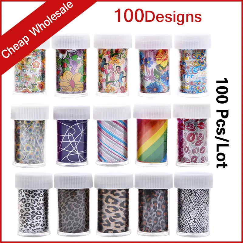 

100pcs/set New Nail Foil Transfer Sticker Paper Flowers Leopard Cartoon Pattern Polish Art Nail Supplies