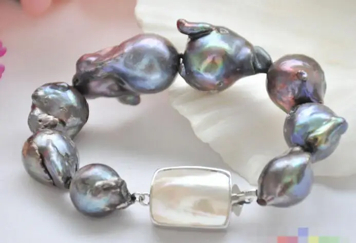 

3705 black baroque keshi reborn pearl bracelet