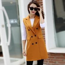 Fashion New 2016 Office Lady Elegant jackets Vests Sleeveless pocket yellow Outerwear Casual brand designer Coats