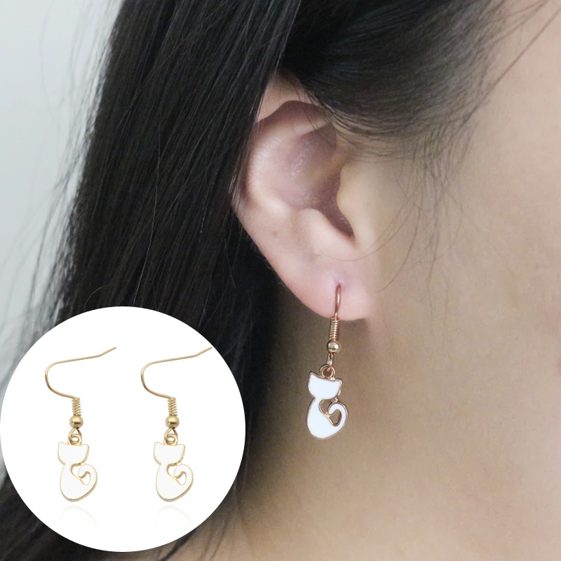 Милый Кот Серьги ручной DIY животных эмаль Висячие серьги для Для женщин Обувь