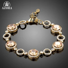 Бренд AZORA круглые цвета шампанского золота кубического циркония браслеты для женщин золотого цвета ювелирные изделия Модные вечерние любовные подарки TS0163
