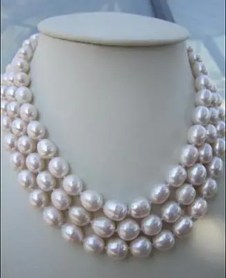 3 string AAA 9-10mm natural south sea white baroque pearl necklace 18-20&quot14k c | Украшения и аксессуары