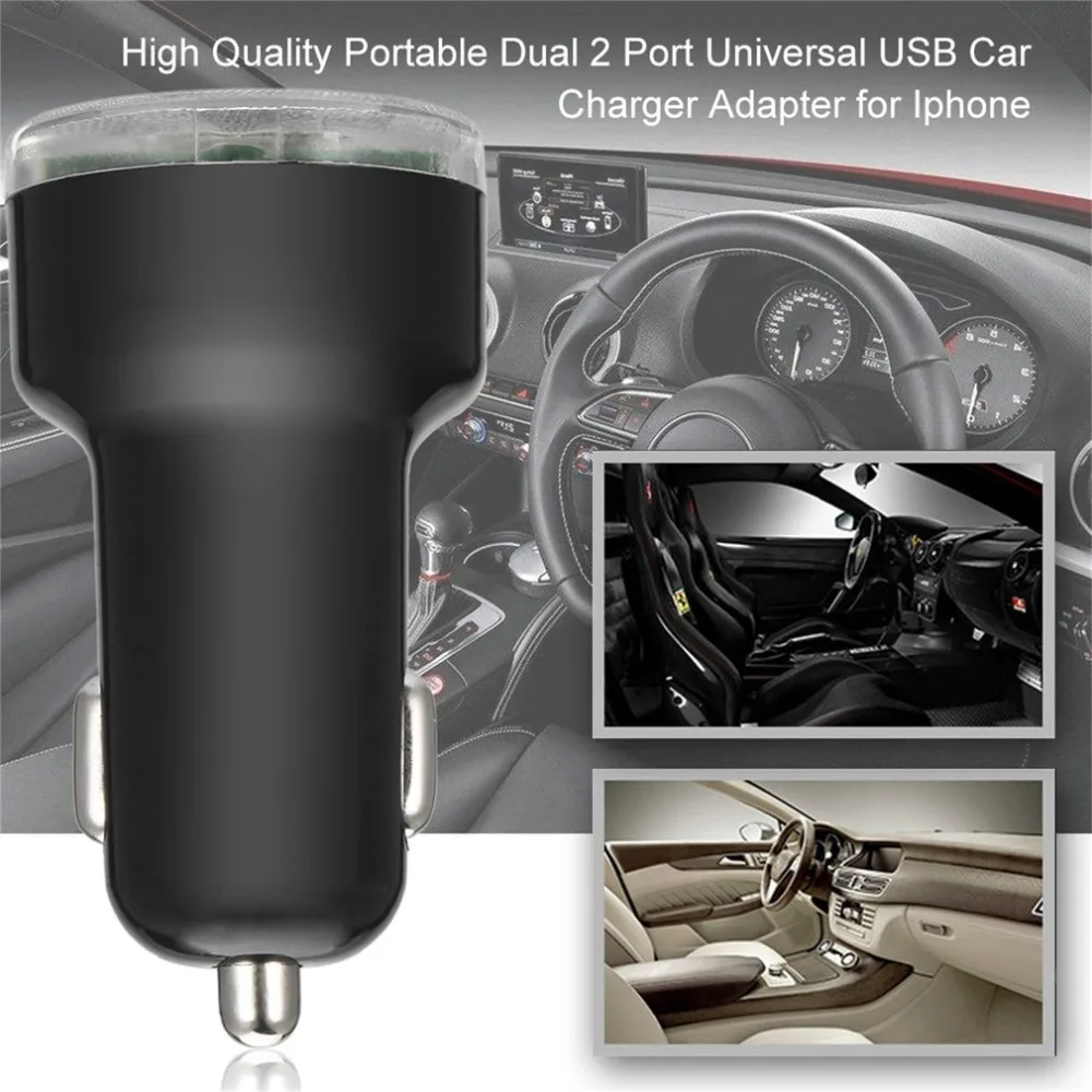 Micro Auto Universal Dual 2 Port USB Car Charger For iPhone For iPad Mini Car Charger Adapter cigarette lighter car-styling  Hot