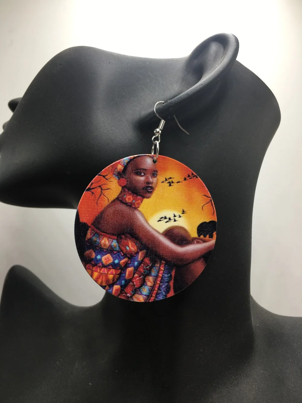 Free Shipping! Fashion African Woman Wooden Earringsin Hoop Earrings from Jewelry & Accessories