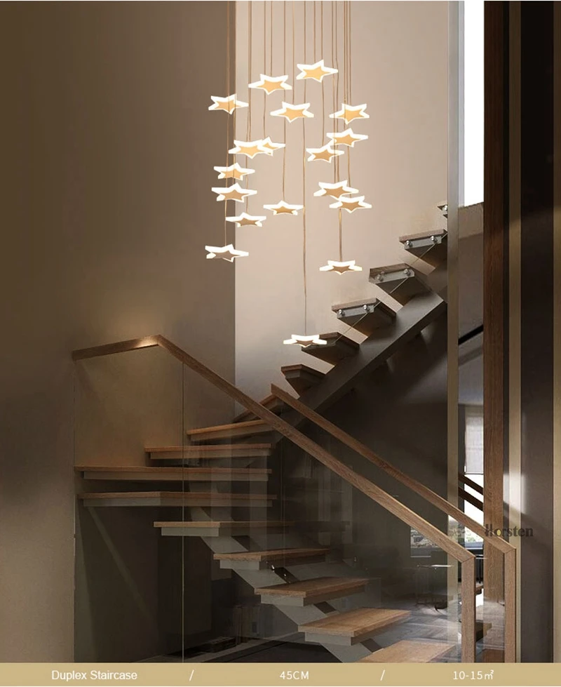 Modern Duplex Staircase LED Pendant Lights Personality 18 Stars Hanging Lamps Minimalist Rotaion Staircase Lamp Living Room Lighting (4)