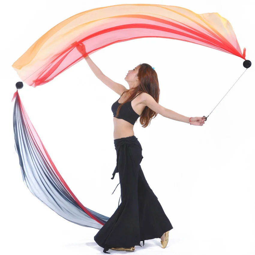 

Adult Indian Belly Dance Costumes Accessories Silk Veil+ball Streamer Thrown POI Ball Rainbow Color Stage Wear Performance Props