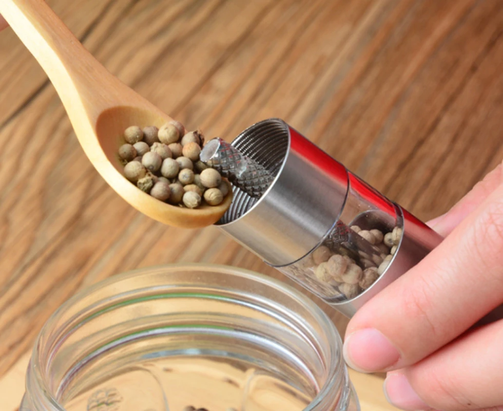 Portable Stainless Steel Thumb Push Salt Pepper Grinder Spice Sauce Mill Grind Kitchen tool 20pcs/lot