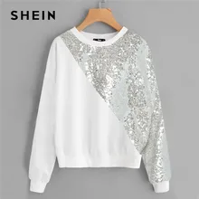 SHEIN Плюс Размеры Свитшот Со Блестками С Заниженной Линией Плеч Женская Белая Гламурная Толстовка С Длинными Рукавами