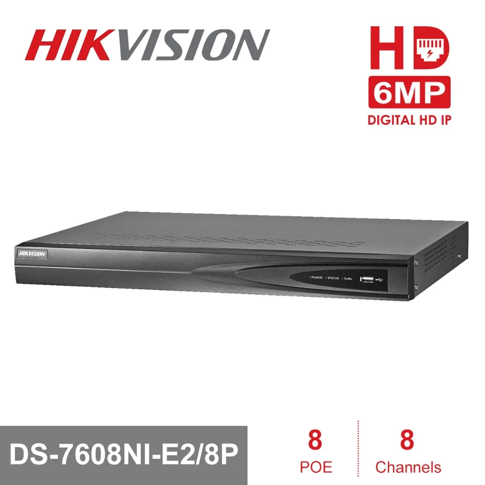 Hikvision видеонаблюдения Системы 8ch POE NVR DS-7608NI-E2/8 P 8-канальный встроенный Plug & Play PoE сети видео Регистраторы до Запись 6MP