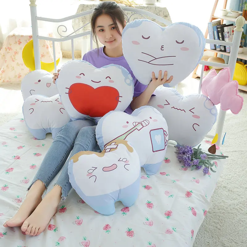 

1pc 30x30/40x40cm 6 Patterns Teeth pillow plush stuffed toy simulation doll Funny cartoon brinquedos Home sofa cushion Xmas Gift