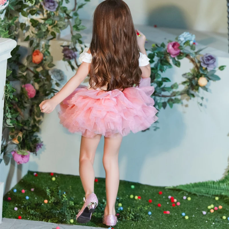 Buenos Ninos Baby Girls Fluffy 8-Layers Ballet Dance Pettiskirt Girl Princess Tulle Skirt With Pompom Puff Balls For 1-6T4