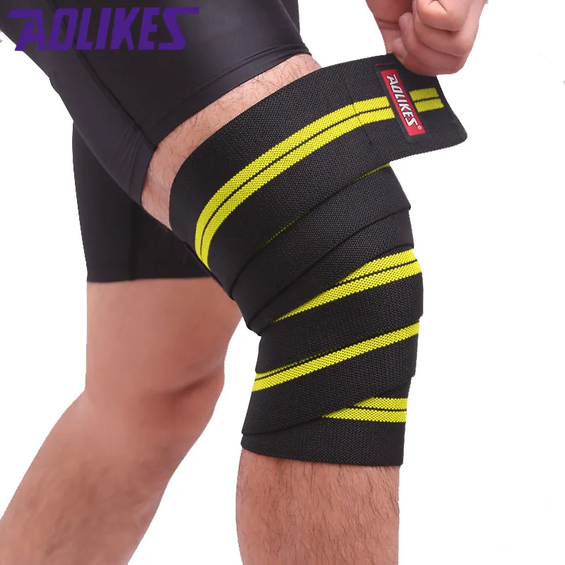 AOLIKES 2Pcs 2M*8CM Fitness Pressurized Straps Gym Weight Lifting Squat Training Elastic Bandages Leg Knee Compression Wraps