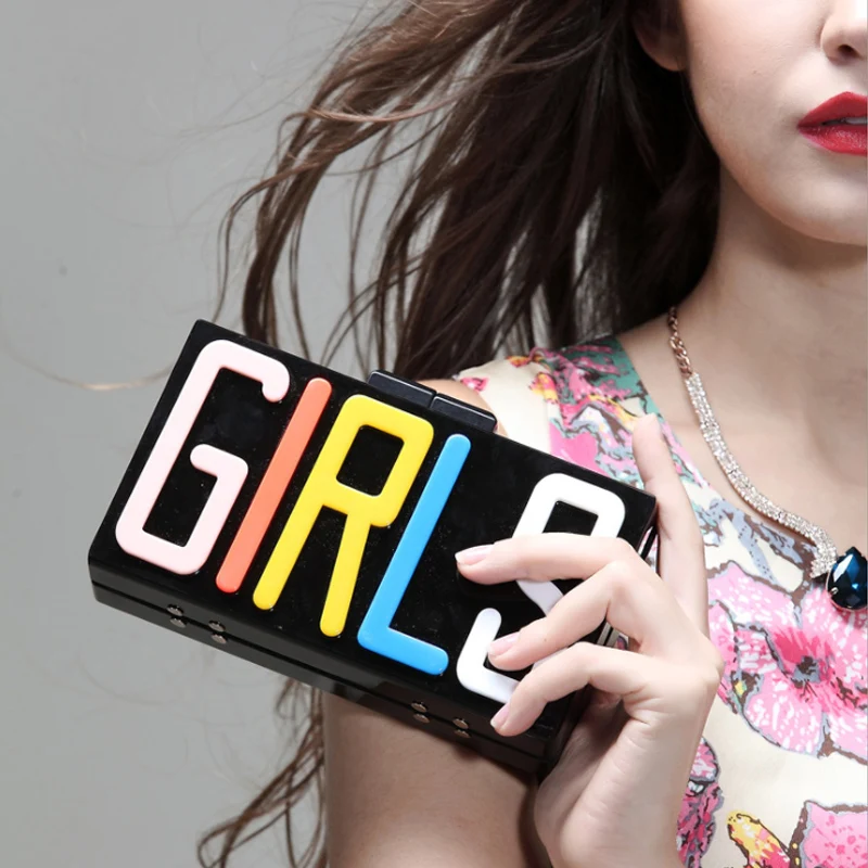 Chain Shoulder Bag Female Handbag for Women Letter Girl Messenger Bags Wedding Envelope Crossbody Acrylic Evening Clutch Box Bag
