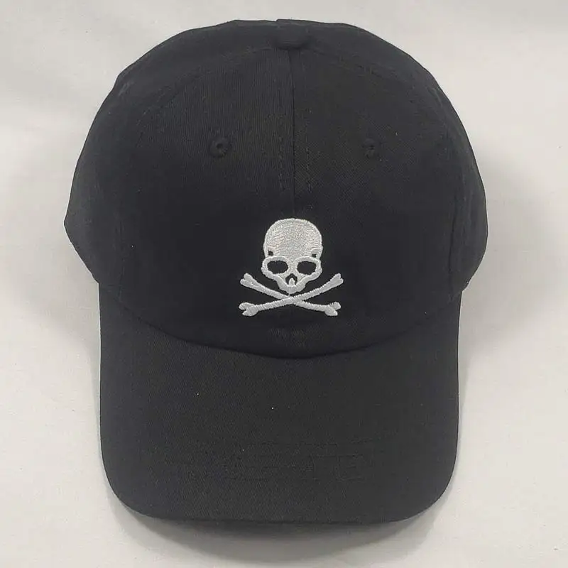 

Men's Embroidered Skull Crossbones Dad Hat Black Baseball Cap Beige Purple Adjustable 6 Panel