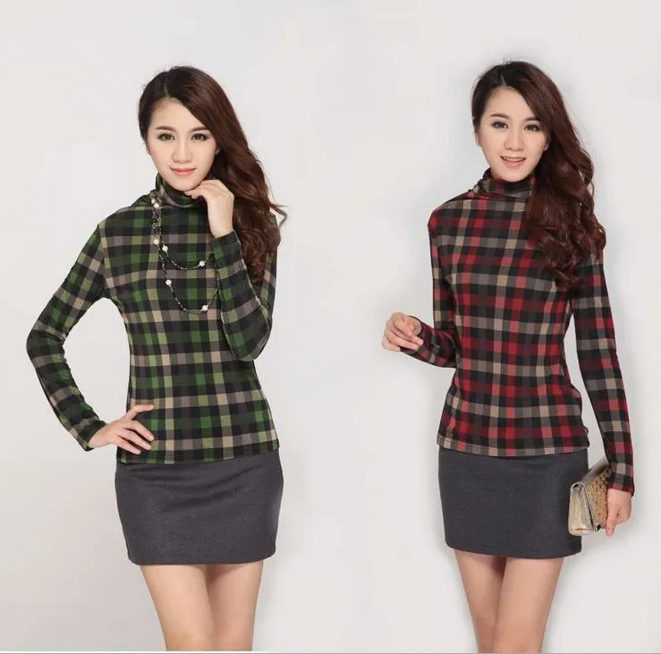 New latest 2015 women's ciros gauze pullover sweater autumn winter heap turtleneck plaid velvet