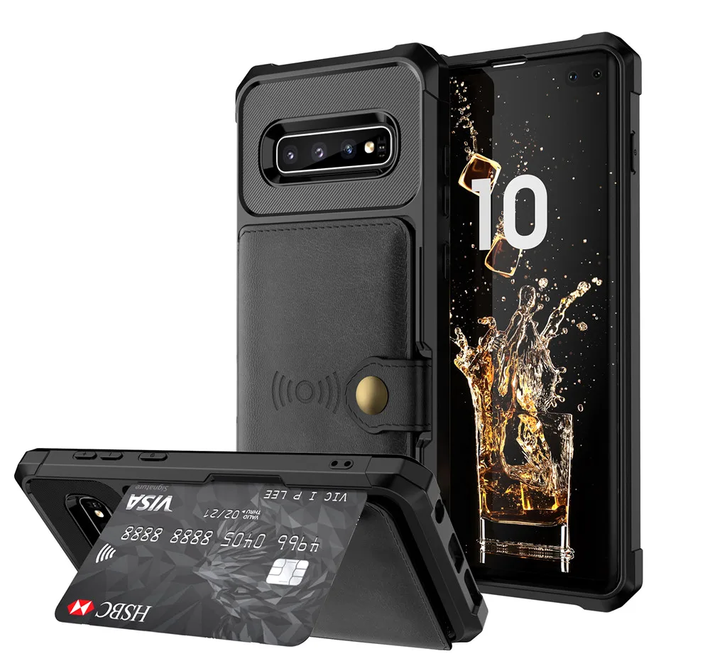 Противоударный чехол для samsung S10 S9 Plus10e кожаный бумажник кредитный держатель для карт подставка силиконовый защитный чехол для Galaxy Note 9