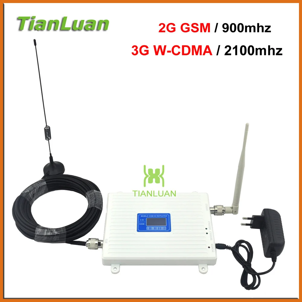 

TianLuan GSM 900Mhz W-CDMA UMTS 2100MHz Dual Band Cell Phone Signal Booster 2G 3G Signal Repeater with Whip / Sucker Antenna