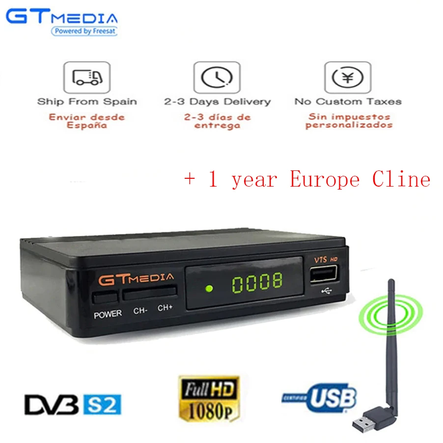 FTA DVB-S2 спутниковый ТВ приемник Gtmedia V7S HD 1080 P с USB wifi поддерживает YouTube 1 год Cccam cline бесплатно с Freesat v7