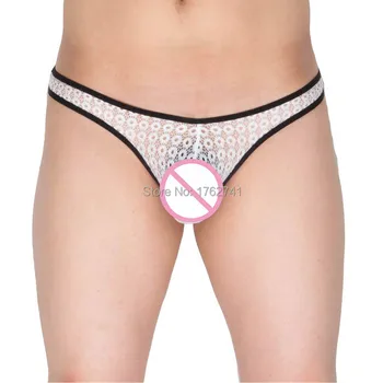 

Male Pants Men's Transparent Underwear Lace G-String Ultra Micro Thong Bikini