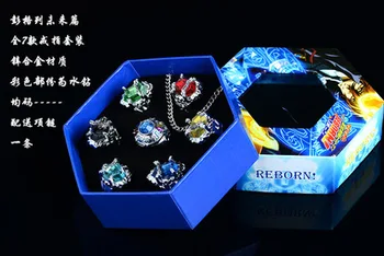 

7pcs/set Fashion jewelry ring Katekyo Hitman Reborn Sawada Tsunayoshi PVC Action Figure Cosplay Toys for Men women kids Gift