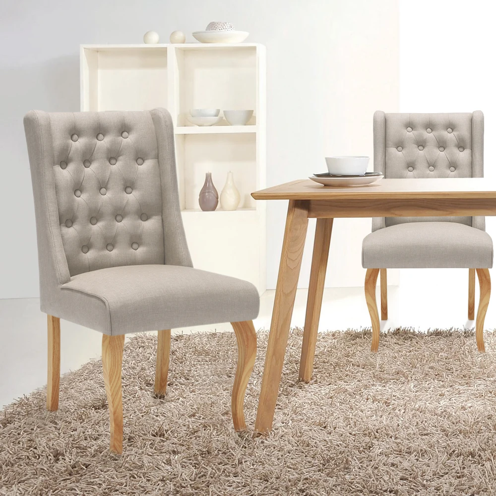 IKayaa Home Dining Chair Tufted Kitchen Chair Linen Fabric Accent