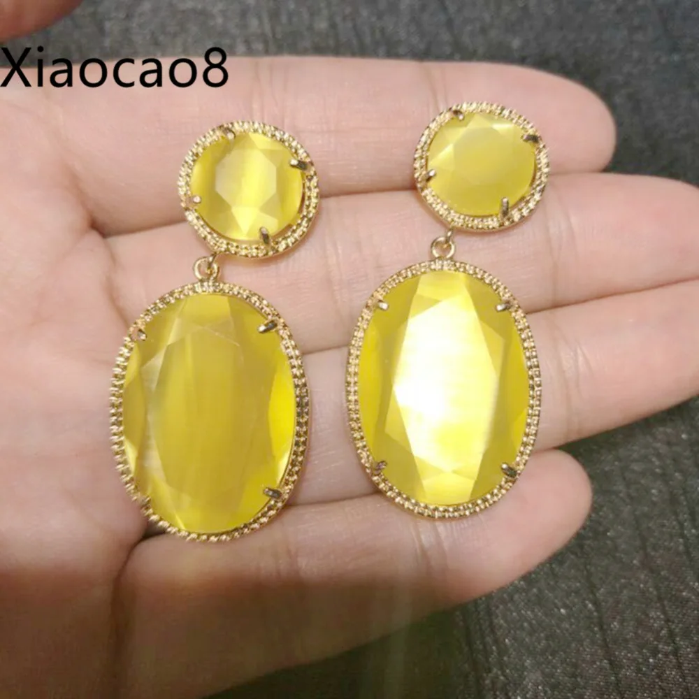 

Yellow Purple Brown Water Drop Dangle Earrings with Gold Adge Fashion Women Nature Stone Earrings Vintage Jewelry Earing