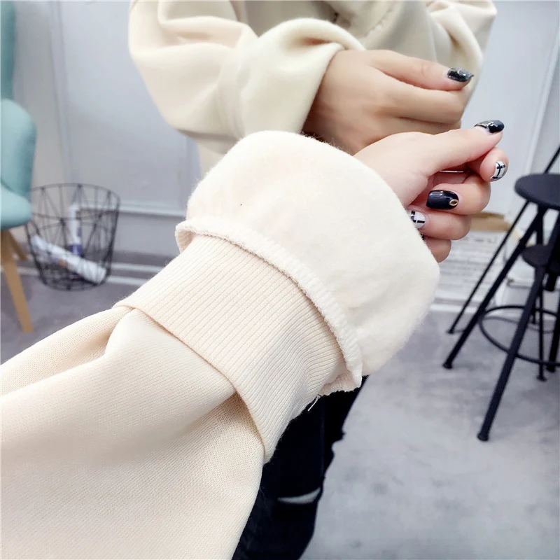  2019 Russian hot women's hoodies casual sweatshirt solid color long-sleeved loose large size women 